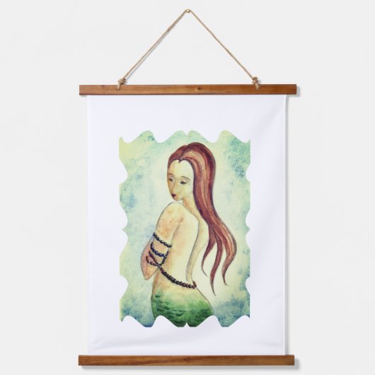 Boho Zeemeermin Waterverf Zeeschuim Groen Hangend Wandkleed (Voorkant)