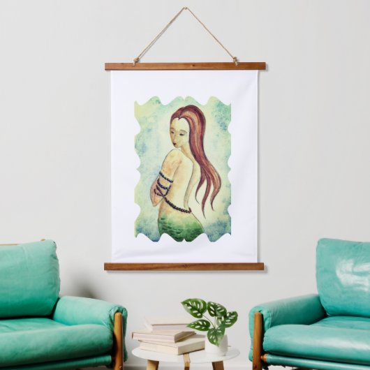 Boho Zeemeermin Waterverf Zeeschuim Groen Hangend Wandkleed (Woonkamer)