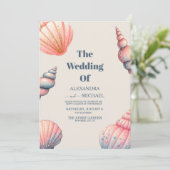 Boho zeeschelpen strand unieke bruiloft kaart (Staand voorkant)