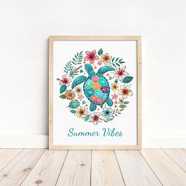 Boho Zeeschildpad Kunstprint - Oceaankunst aan de Poster