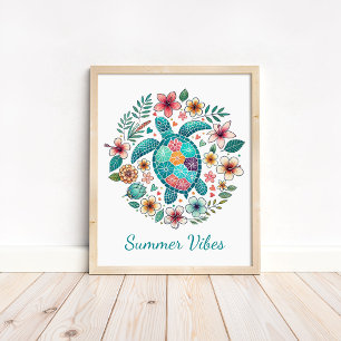 Boho Zeeschildpad Kunstprint - Oceaankunst aan de  Poster
