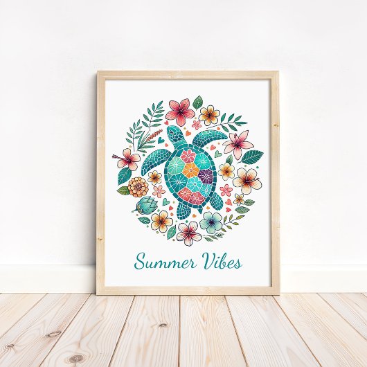 Boho Zeeschildpad Kunstprint - Oceaankunst aan de  Poster