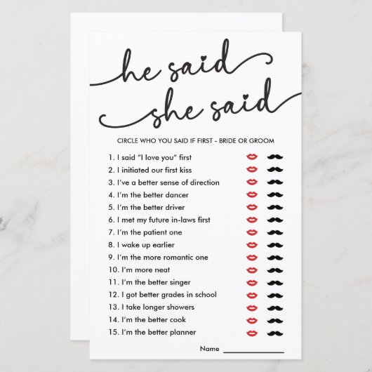 Boho zei dat ze zei dat Vrijgezellenfeest Game (Voorkant / Achterkant)