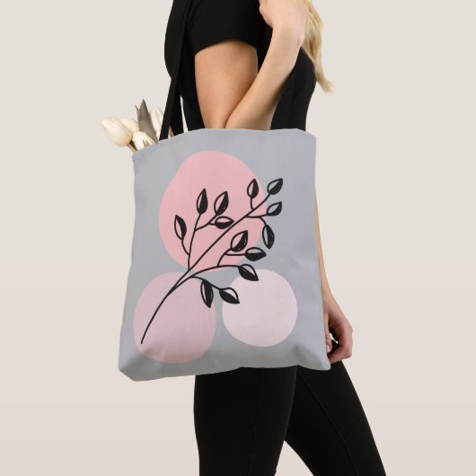 Boho zen botanische op roze & Lila cirkels Tote Bag (Dichtbij)