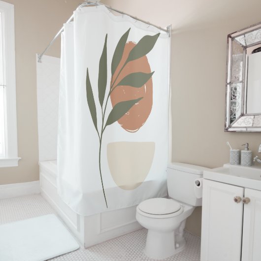 Boho Zen minimalistisch botanisch Douchegordijn (In situ)