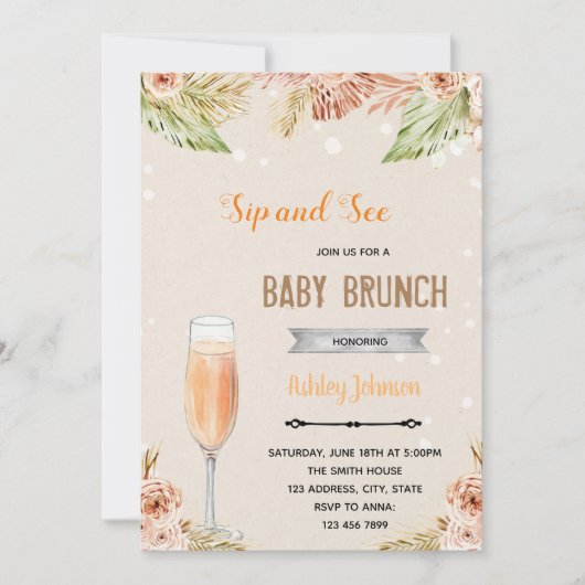 Boho zie, nip en brunch feest uitnodiging (Voorkant)