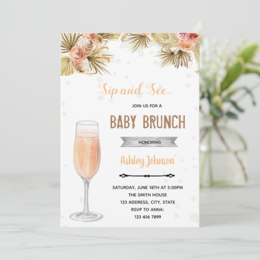 Boho ziet de sip en brunch party kaart (Staand voorkant)