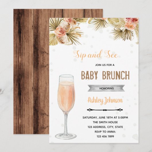 Boho ziet de sip en brunch party kaart (Voorkant / Achterkant)