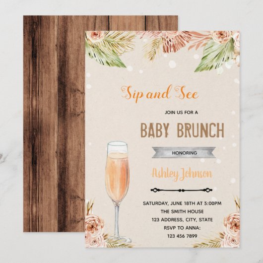 Boho ziet de uitnodiging van de partij "sip" en "b (Voorkant / Achterkant)