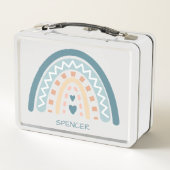 Boho Zig Zag en Hartjes Regenboog Metalen Lunchbox (Achterkant)