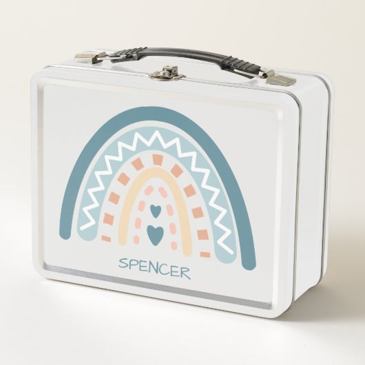 Boho Zig Zag en Hartjes Regenboog Metalen Lunchbox (Voorkant)