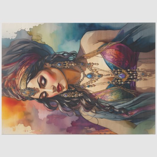 Boho Zigeunerin Portret Decoupage Papier | Kleur (Voorkant)