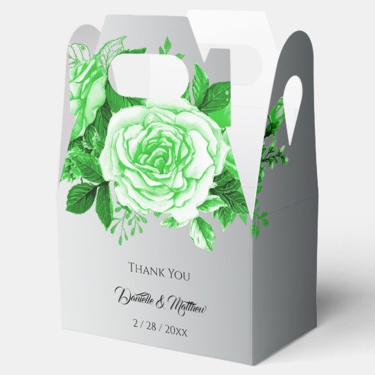Boho zilver en groen Rozen bruiloft Bedankdoosjes (Geopend)