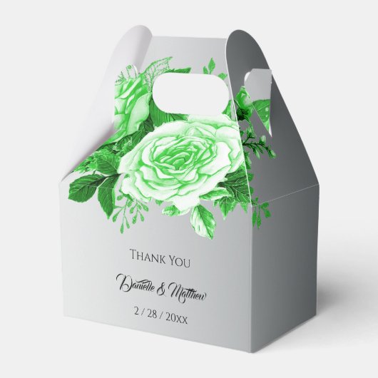 Boho zilver en groen Rozen bruiloft Bedankdoosjes (Voorkant Zijde)