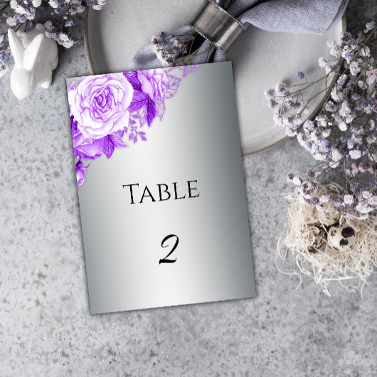 Boho zilver en Paarse Rozen bruiloft Kaart