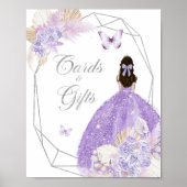 Boho Zilver Lila Bloemen 15 Jaar Kaarten & Cadeaus Poster (Voorkant)