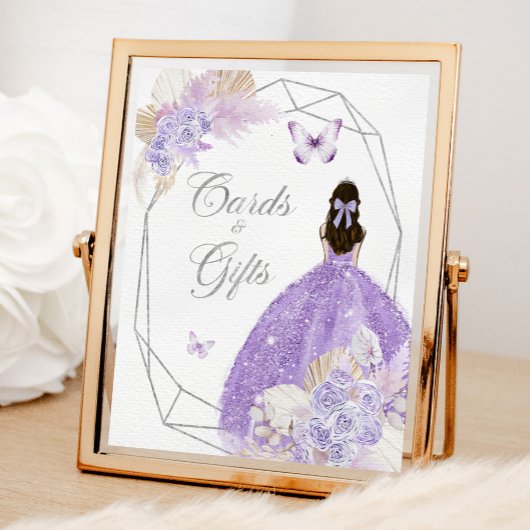 Boho Zilver Lila Bloemen 15 Jaar Kaarten & Cadeaus Poster