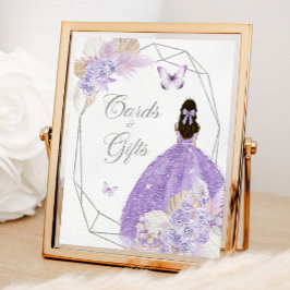 Boho Zilver Lila Bloemen 15 Jaar Kaarten & Cadeaus Poster