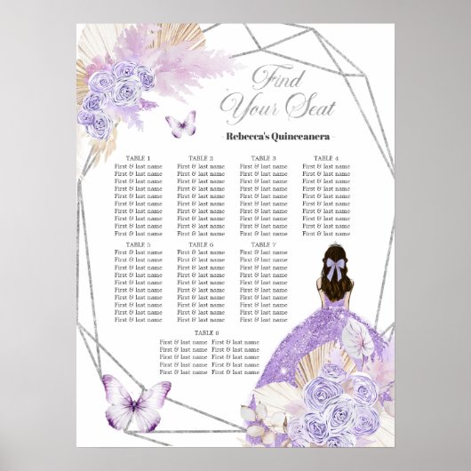 Boho Zilver Paars Bloemstuk 15 Años Zitplaats Graf Poster (Voorkant)