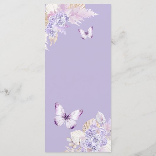 Boho zilver Paarse bloemvlinder quinceañera Menu (Achterkant)