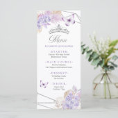 Boho zilver Paarse bloemvlinder quinceañera Menu (Staand voorkant)