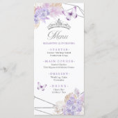 Boho zilver Paarse bloemvlinder quinceañera Menu (Voorkant)