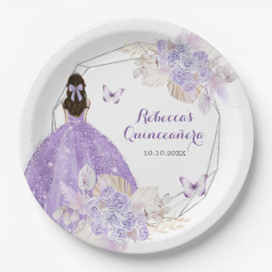 Boho zilver Paarse bloemvlinder quinceañera Papieren Bordje