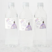 Boho zilver Paarse bloemvlinder quinceañera Waterfles Etiket (Flessen)