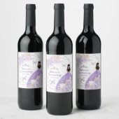 Boho zilver Paarse bloemvlinder quinceañera Wijn Etiket (Flessen)