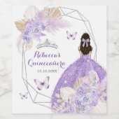 Boho zilver Paarse bloemvlinder quinceañera Wijn Etiket (Enkel label)