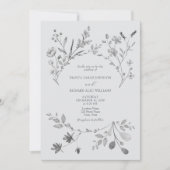 Boho Zilveren Blauwe Huwelijksuitnodiging Kaart (Voorkant)