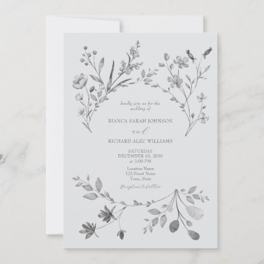 Boho Zilveren Blauwe Huwelijksuitnodiging Kaart (Voorkant)