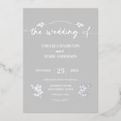 Boho Zilveren Trendy Script Bruiloft Folie Uitnodiging (Voorkant)