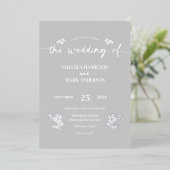 Boho Zilveren Trendy Script Bruiloft Folie Uitnodiging (Staand Voorkant)