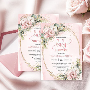 Boho Zoete Blush Bloemige Groene Meisje Baby Showe Kaart