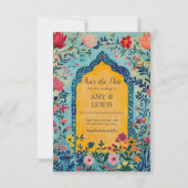 Boho Zomer Blauw Bloemig Bewaar de Datum Uitnodigi Save The Date (Voorkant)