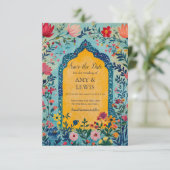Boho Zomer Blauw Bloemig Bewaar de Datum Uitnodigi Save The Date (Staand voorkant)