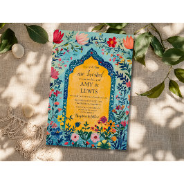 Boho zomer blauw bloemig trouwuitnodiging kaart