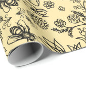 Boho-zomer bloemen honingbij patroon geel knuffeli cadeaupapier (Rol Hoek)