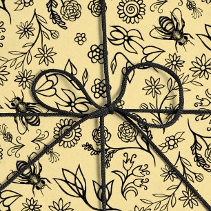Boho-zomer bloemen honingbij patroon geel knuffeli cadeaupapier
