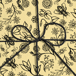 Boho zomer bloemenhoning bijen patroon geel schatt cadeaupapier