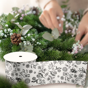 Boho zomer bloemenhoning bijen patroon wit schatti satijnen lint