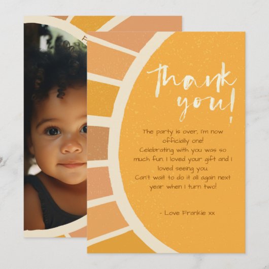 Boho zomer eerste reis rond de zon Foto Verjaardag Bedankkaart (Voorkant / Achterkant)