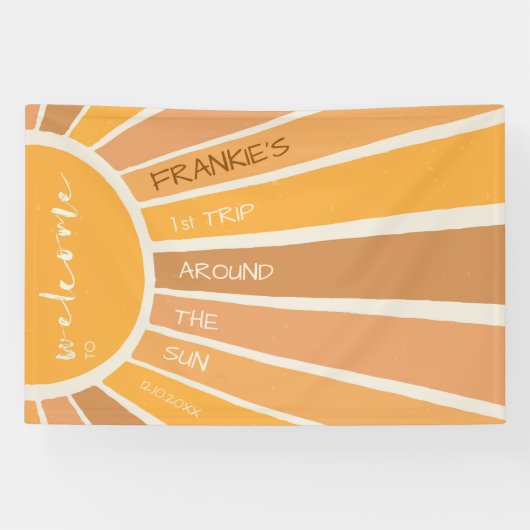 Boho zomer eerste reis rond zon welkomstbord spandoek (Horizontaal)