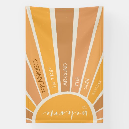 Boho zomer eerste reis rond zon welkomstbord spandoek (Verticaal)