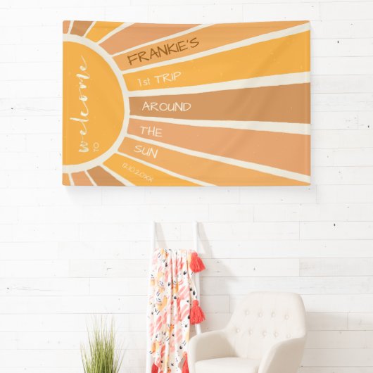 Boho zomer eerste reis rond zon welkomstbord spandoek (Insitu)