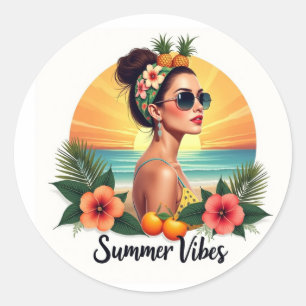 Boho Zomer Meisje Retro Zonsondergang Sticker