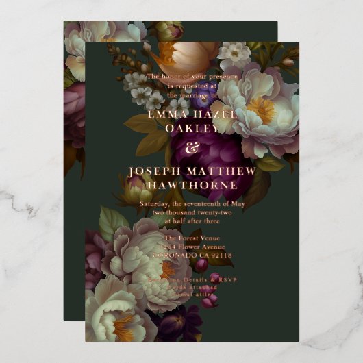 Boho Zomer Roos aestethische bruiloft Folie Uitnodiging (Voorkant / Achterkant)