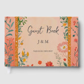 Boho Zomer Roze Bloemachtige Bruiloft Gastenboek (Voorkant)