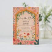 Boho zomer roze bloemige save the date uitnodiging (Staand voorkant)
